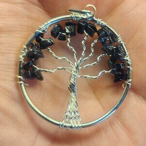 silevr tone wire and genuine gemstone Tree of Life Pendant - 1.5 inch Diameter